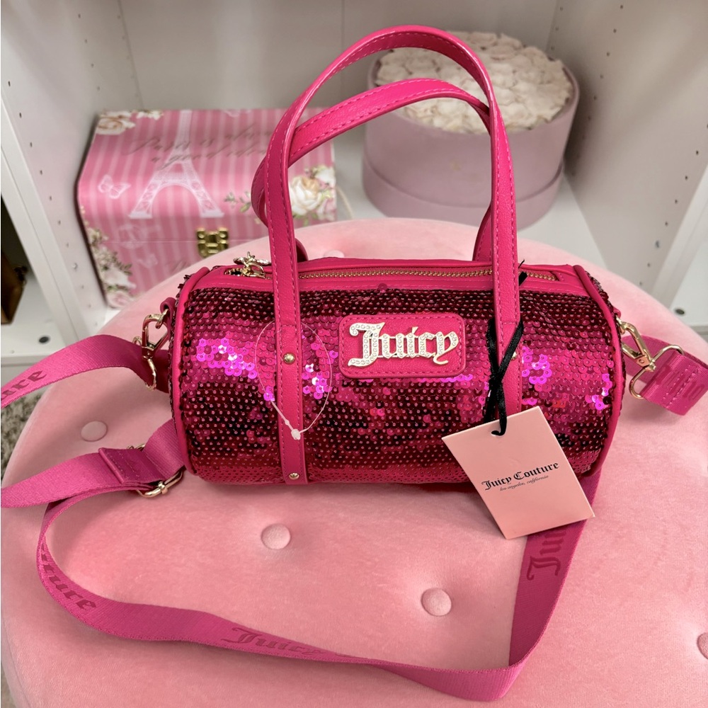 Juicy Couture Queen Of Everything Pink Sequin Mini Barrel bag